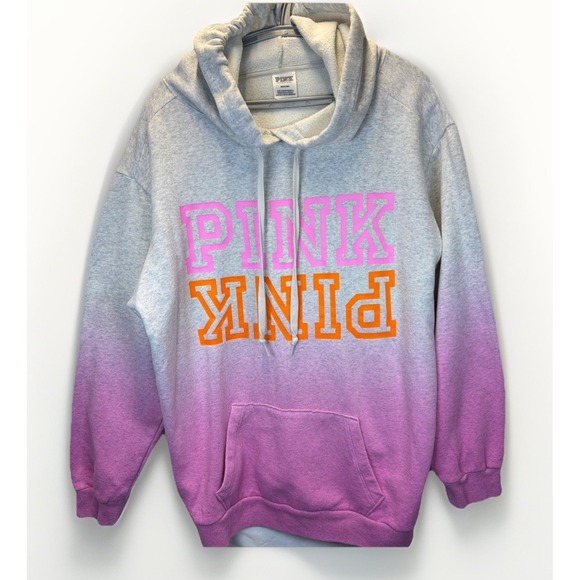 Victoria's Secret Pink Tops - Victoria's Secret PINK‎ Gray Pink Ombre Logo Campus Pullover Hoodie Medium